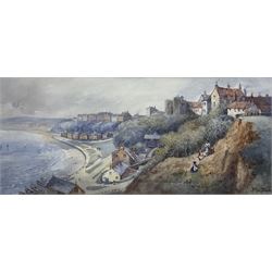  J Porteus (Northern British 19th/20th century): View of Filey, watercolour signed 24cm x 53cm