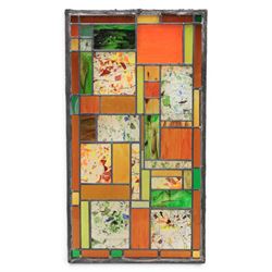 Valerie Green - 21st century stained glass and leaded panel, in green, orange and yellow c...