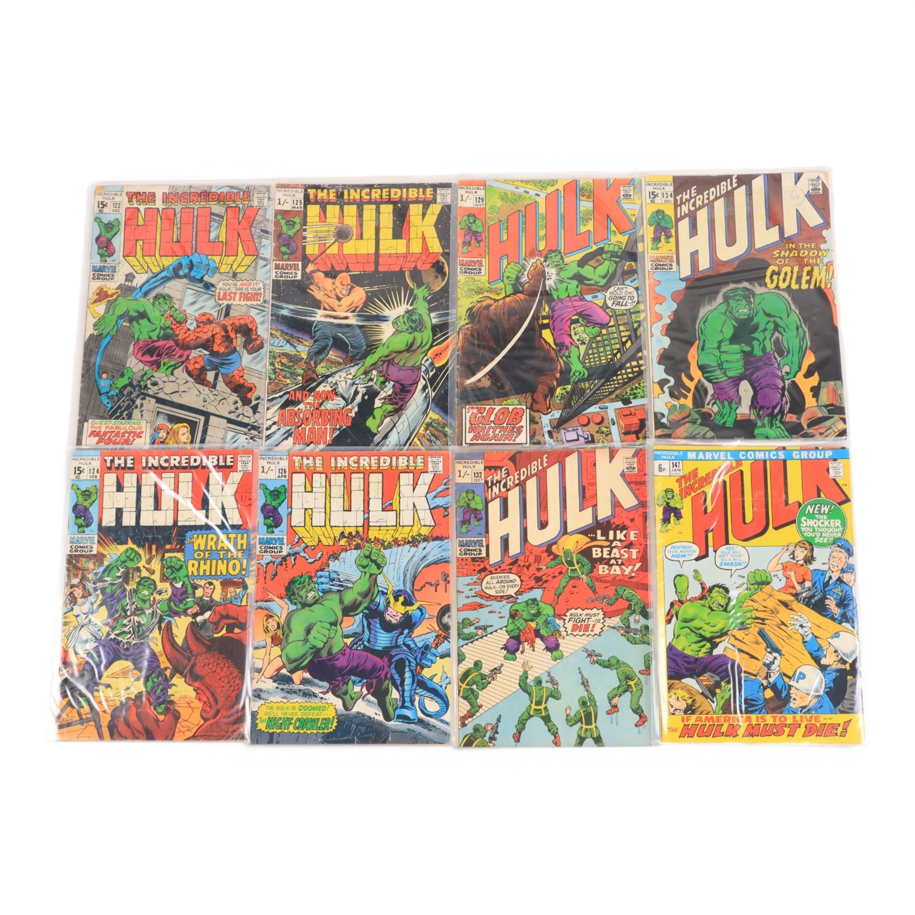 Fourteen Marvel Silver and Bronze Age 'The Incredible Hulk' comic books,  spanning years 1968-72, comprising issues #106, #113-#115, #117, #119, #122, #124-#126, #129, #132, #134 and #147