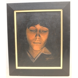H Heisenzahl (20th century): Portrait of a Young Man under Candlelight, oil on board indistinctly signed 33cm x 26cm