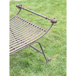Large scrolling wrought iron garden bench in the classical style. L178cm, D70cm, H60cm.  - COLLECTION BY APPOINTMENT FROM: The White House, Thirsk Road, Easingwold, York, YO61 3NF - CALL 01723 507111 TO ARRANGE