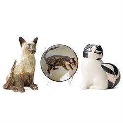 Joyce Morgan cat plate, signed to base, D21cm; George Selim for Goebel seated cat figure, ...