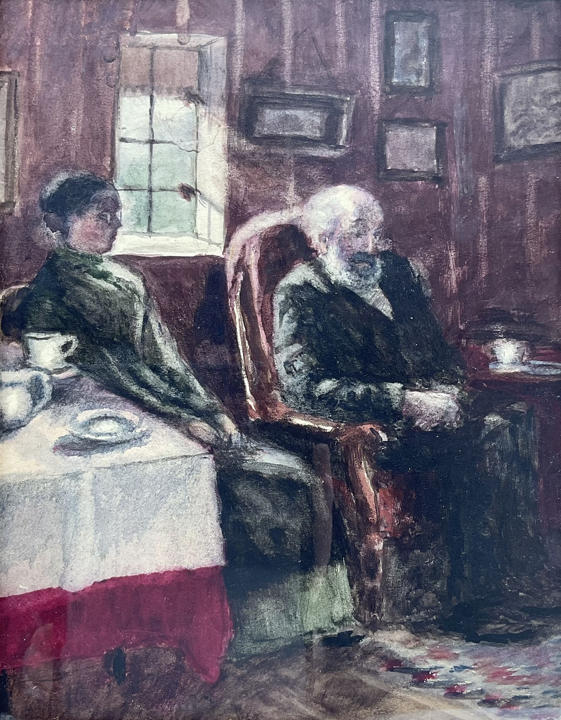 English School (Early 20th century): 'Walter Sickert and his Wife', watercolour unsigned, titled verso 26cm x 20cm