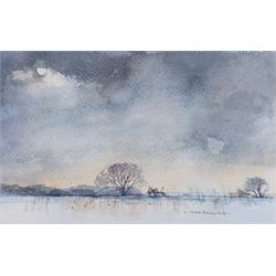 Tom Harland (Yorkshire 1945-2012): Winter in the Fields, watercolour signed 21cm x 33cm 