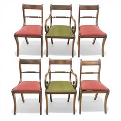 Late 20th century Regency style mahogany dining chairs, set of six comprising four single ...