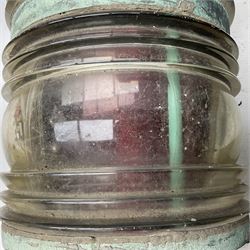 Two port and starboard brass lamps, each with a plaque marked 'Noack as Lanterne KL.A Serie 700 Type 704D Babord', ribbed green and red glass shades, H44cm