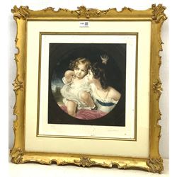 Arthur B Brook (British 1867-1933): 'Sisters', limited edition mezzotint with blind stamp signed in pencil pub. Frost and Reed 1917, 40cm x 38cm; and F Bartolozzi after Richard Cosway: 'The Right Hon. Harriet Viscountess Buckley', 20th century engraving pub. Thomas Ross collection 30cm x 23cm (2)