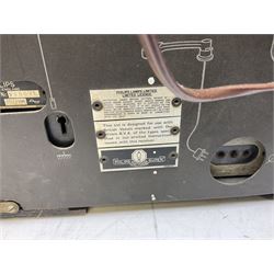 1950s Bush AC41 mahogany cased valve radio, 1930s Philips 588A with walnut veneer case, and 1940s Cossor Model 77, tallest H47cm W36cm D24cm