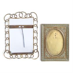 Collection of brass photo frames, including wire work examples, largest H37cm