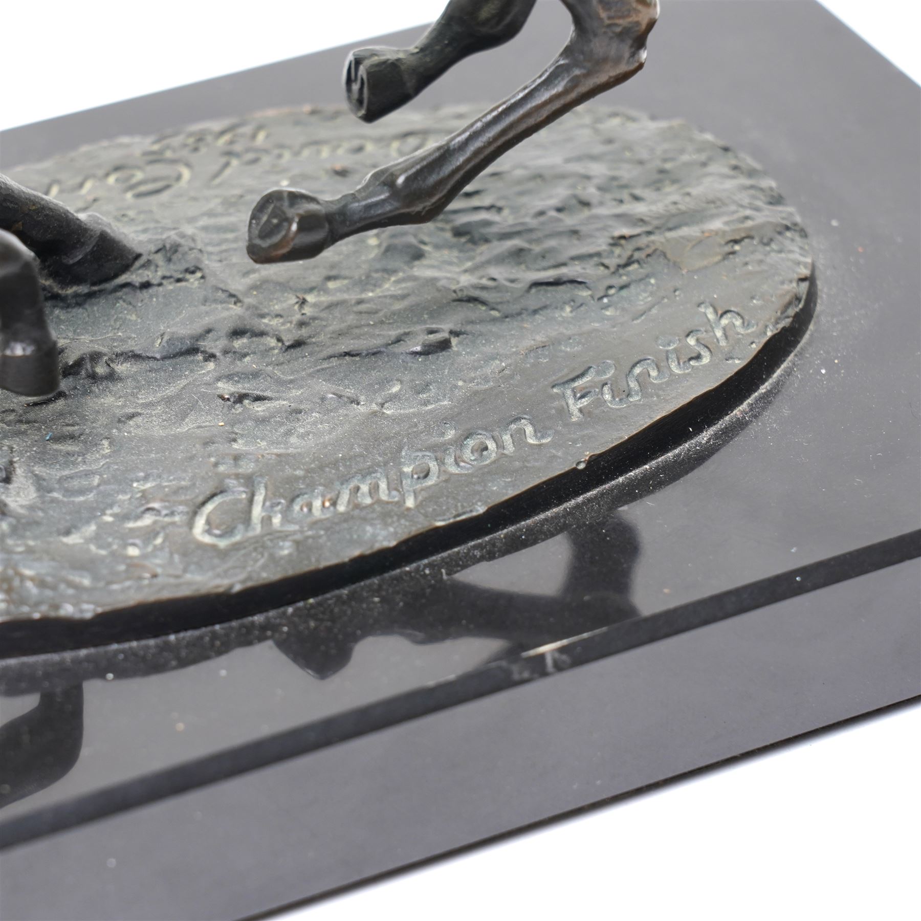 David Cornell (British 1935-): 'Champion Finish', cast bronze equestrian figure of Lester Piggott riding Nijinsky, dated 1985, H19cm