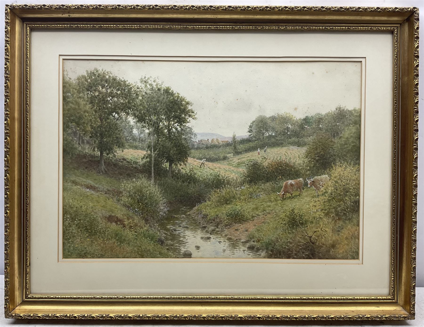 Charles Gregory (British 1849-1920): Hay Making by a Stream, watercolour signed 35cm x 53cm