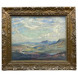 Joseph Alfred Terry (Staithes Group 1872-1939): 'The Crest of the Pennines', oil on board signed, titled on exhibition label with artist's address verso 32cm x 39cm