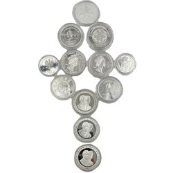 Twelve 'Olympic Commemorative' silver coins, including France 1990 'Slalom Skiing' one-hundred francs, China 1992 'Ski Jumper' ten yuan, Bhutan 1992 'Speed Skating' three-hundred ngultrums, Turks and Caicos Islands 1993 'Four-man Bobsleigh' twenty crowns etc, all with Westminster certificates