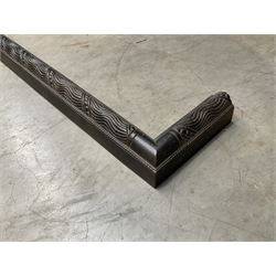 Black painted wrought iron fire guard , wicker log basket with stand, coal bucket and a fire kerb (4)