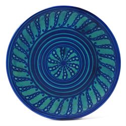 Royal Doulton charger, c1920s, designed by Reco Capey, with scrolling feather decoration, ...