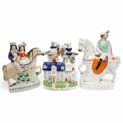 Collection of Staffordshire figures, to include a pair depicting Princess Victoria Adelaide Mary Louise, later Empress of Prussia and her brother King Edward VII as children riding goats, and others comprising Colonel Peard, Returning Home and Potash Farm (5)