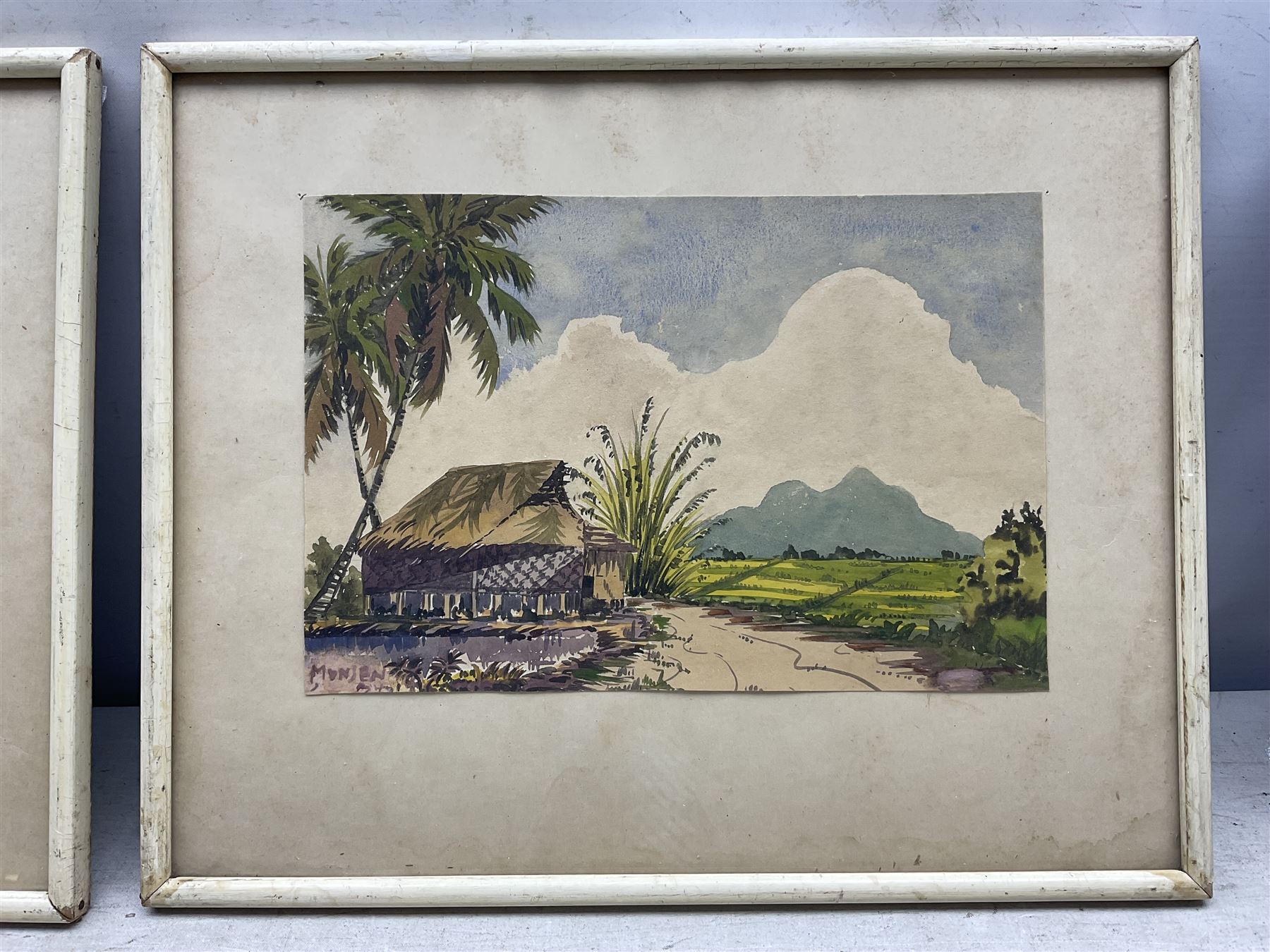 Yong Mun Sen (Malaysian 1896-1962): Coastal and Landscape Scenes with Houses, pair watercolours signed and indistinctly dated, 18.5cm x 27cm (2)