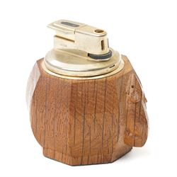 Mouseman - oak octagonal table lighter with carved mouse signature by the workshop of Robert Thompson, Kilburn, H7cm