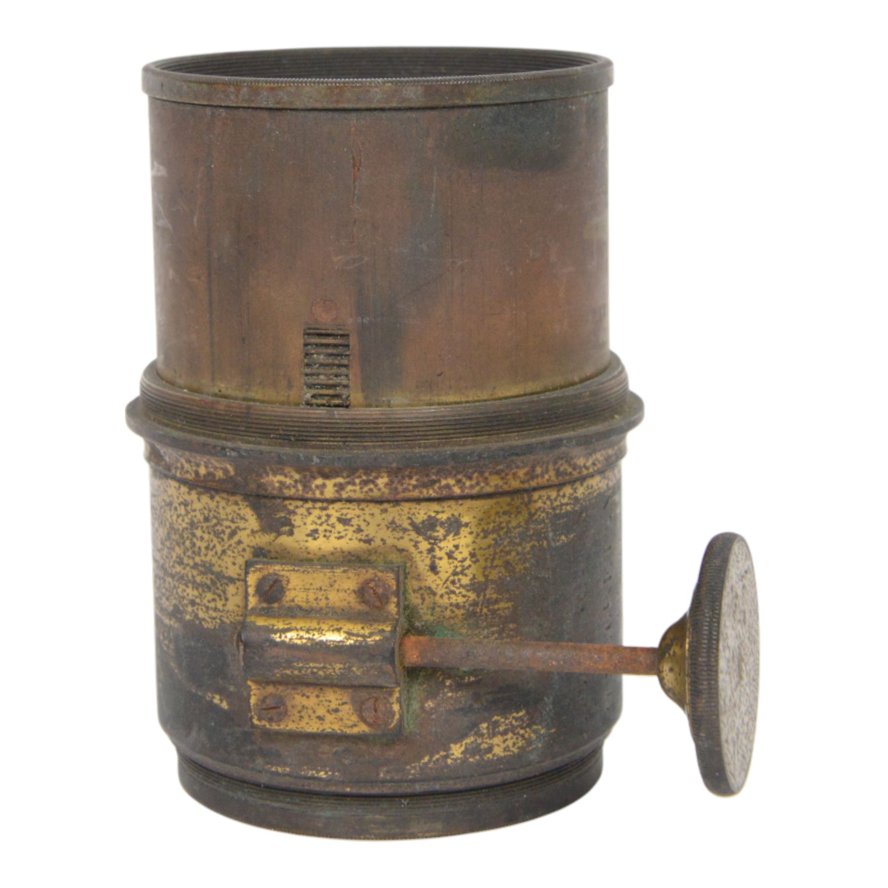 Late 19th century French brass cased camera lens, engraved Lerebours et Secretan a Paris, serial no. 8302, lens D6cm