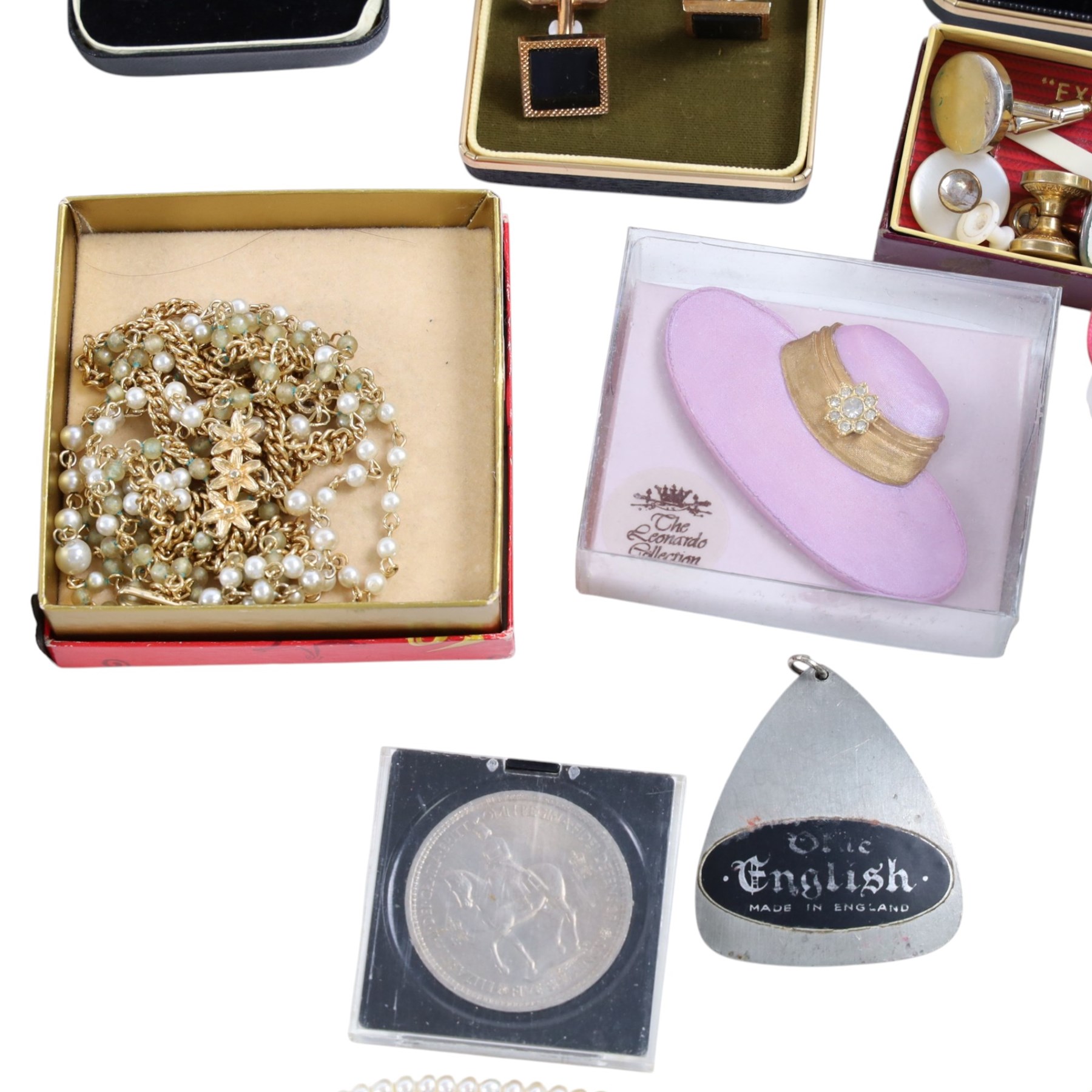 Collection of costume jewellery and wristwatches, including Rotary watches, faux pearl necklaces, etc, together with a Cummels trinket box and other collectables
