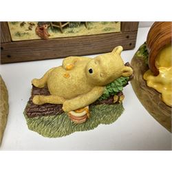Border Fine Arts Winnie the Pooh figures, to include Large Pooh with Honey Pots, Large Eeyore, Pooh Party Wall Plaque and five figures from the Classic Pooh series, large pooh H42cm 