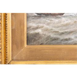 John Taylor Allerston (British 1828-1914): Watching the Boats from the Sea Wall. oil on canvas signed and dated 1890, 26cm x 36cm