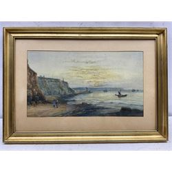 John Francis Branegan (British 1843-1909): 'Sunset on the Scaur - Whitby' watercolour signed and titled 25cm x 45cm