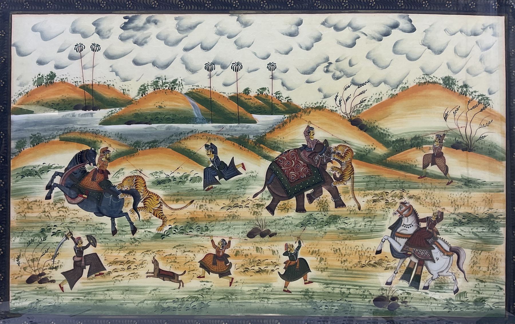Rajput School (Mid 20th century): Shah Jahan leading a Hunting Party, watercolour on silk 62cm x 98cm
