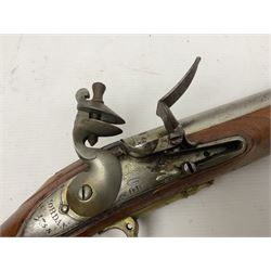 Brown Bess style 10-bore flintlock musket, the action marked with Crowned GR, 'Jordan' and dated 1758, the 104cm(41