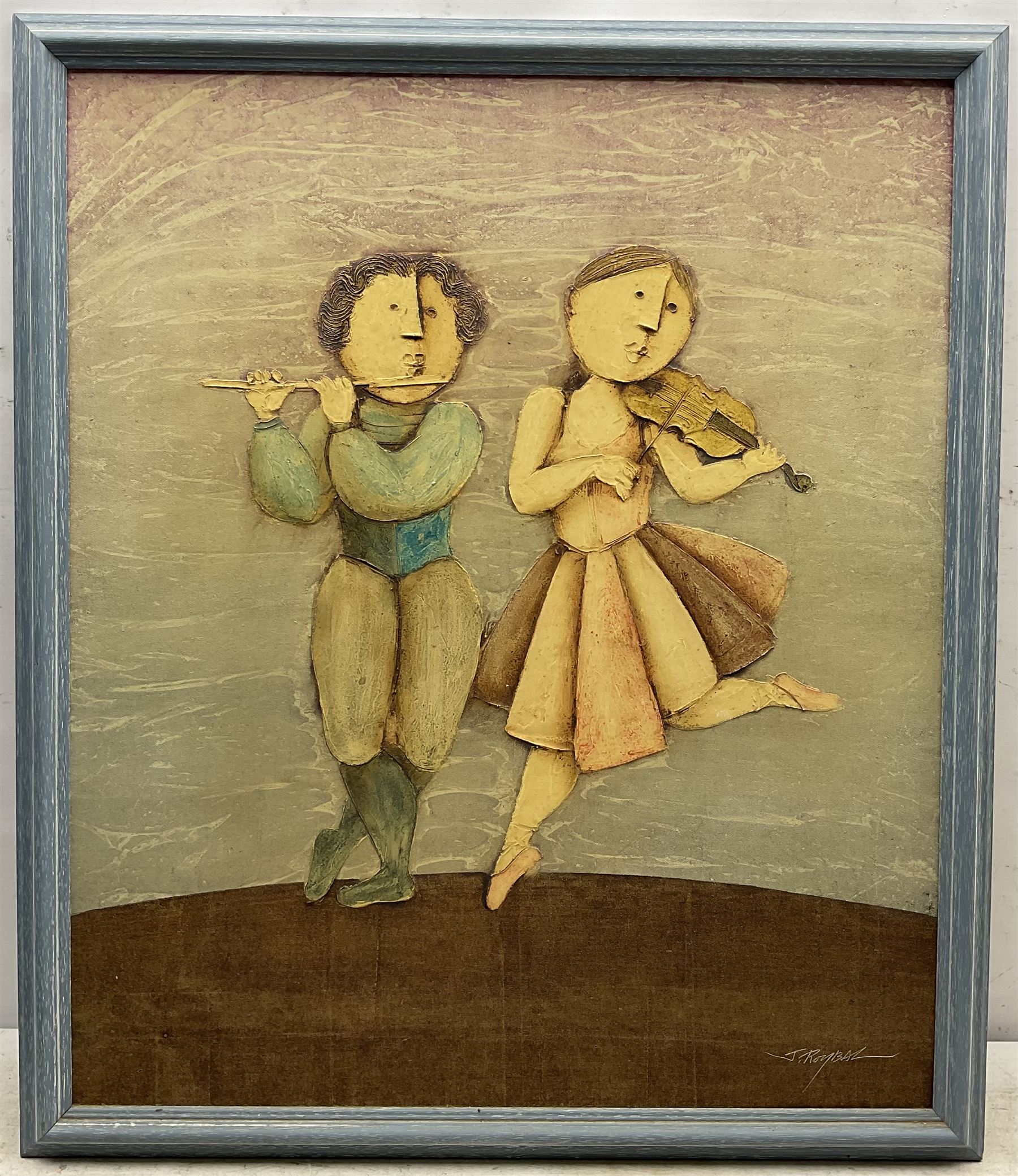 Joyce Roybal (Italian 1955-): The Musicians, oil on canvas signed 60cm x 50cm