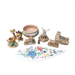Four Lilliput Lane models, including Chiltern Mill, St Marys, O'Laceys Store and Cobblers Cottage, two Sylvac dog figures and a Sylvac vase, Poole pottery bowl and plate