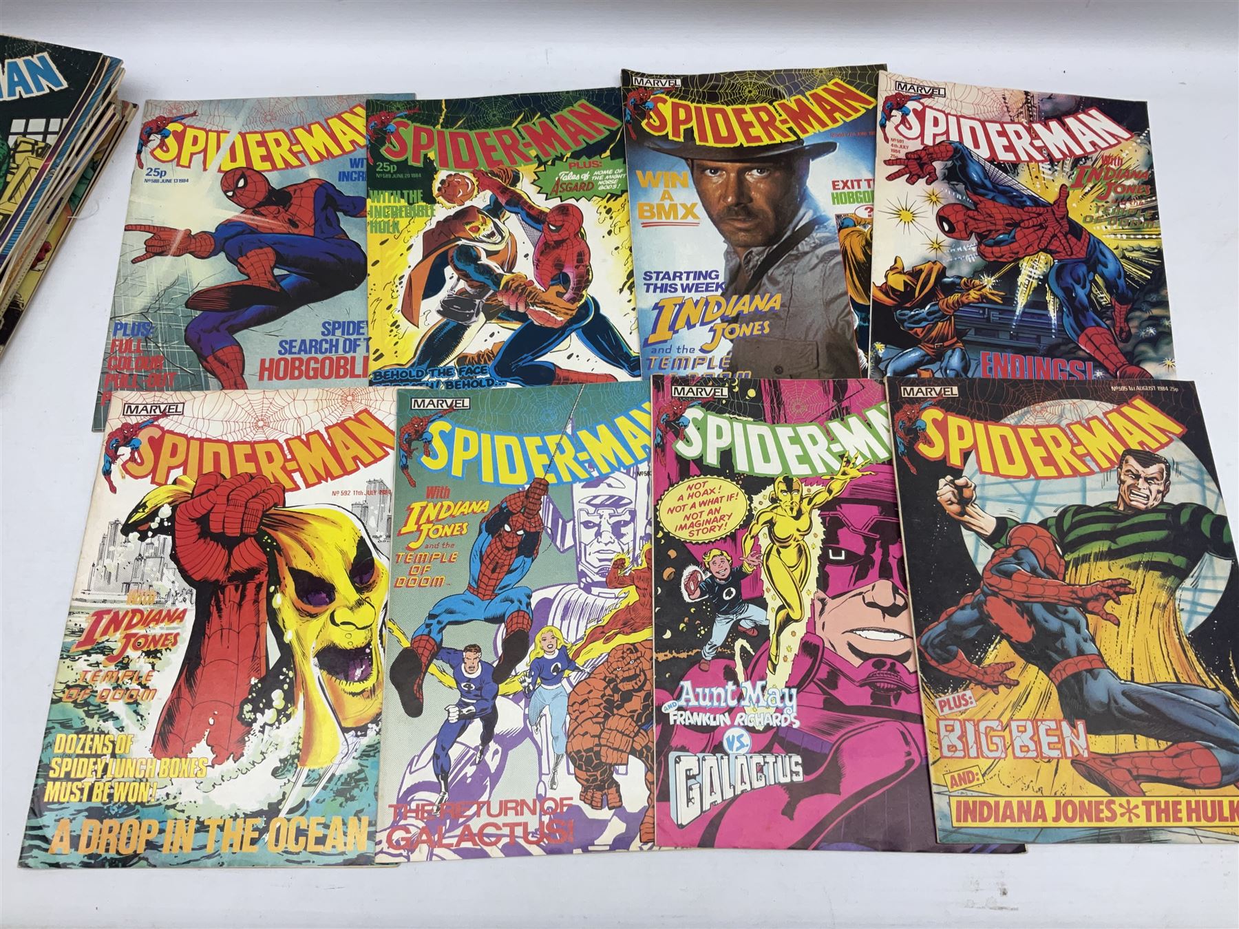 Spider-Man comics (1982-1985) nos 500-527, 529-535, 537-552, 579-602, 604-614, 620-626, and 628-631 (97)