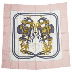 Hermes 'Brides de Gala' silk scarf in pink and white colourway, designed by Hugo Grygker, ...