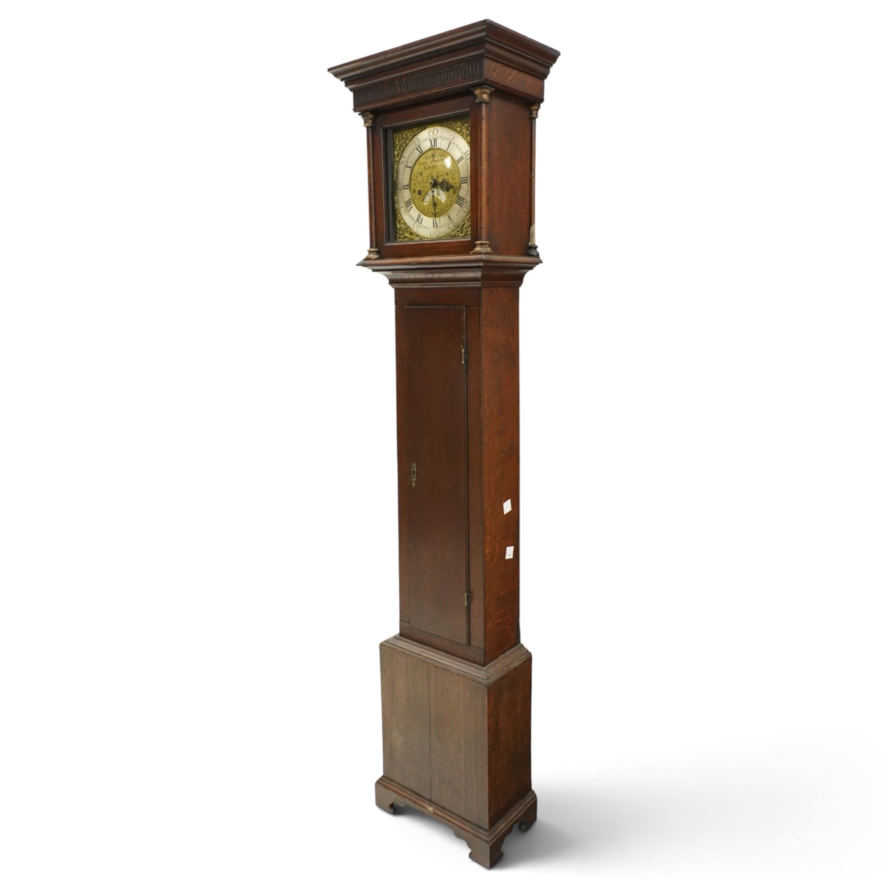 18th century oak longcase clock, brass and silvered dial by John Watson Kirby