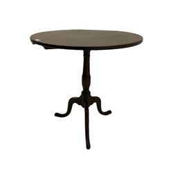 Georgian mahogany tripod table, circular tilt top on turned column, three out splayed supports