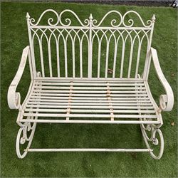 Cream painted rocking garden bench - THIS LOT IS TO BE COLLECTED BY APPOINTMENT FROM DUGGLEBY STORAGE, GREAT HILL, EASTFIELD, SCARBOROUGH, YO11 3TX