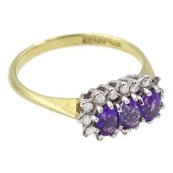 9ct gold amethyst and diamond cluster ring, London 1987