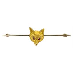 9ct gold fox head bar brooch, with ruby set eyes, Birmingham 1985