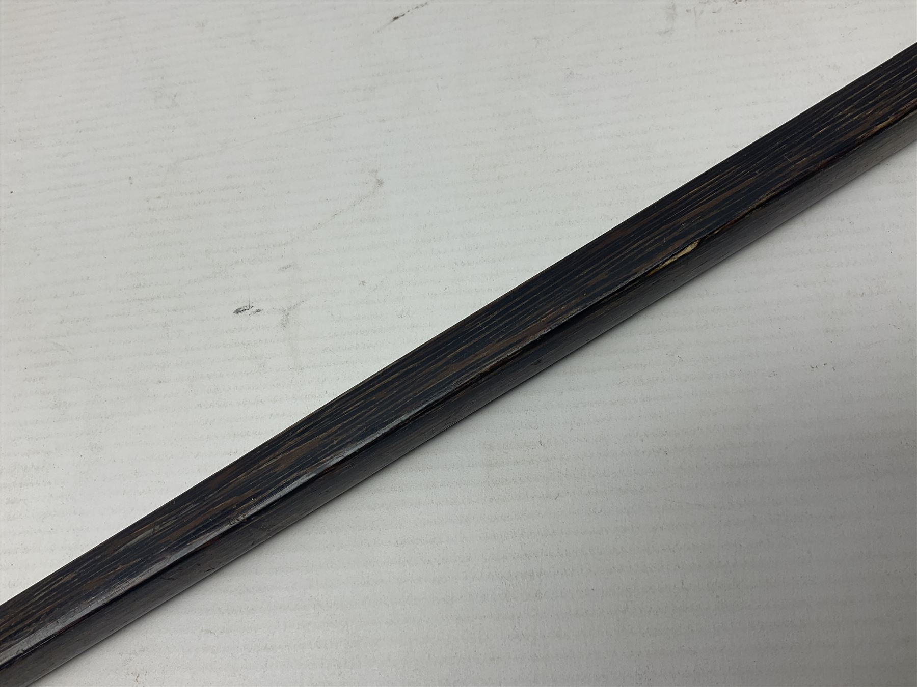 Austrian Art Nouveau zebra wood walking stick, silver covered angular handle relief decorated with stylised flowers, hallmarked Vienna c1900, makers mark LM, H84cm