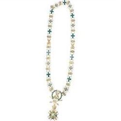 Military and Hospitaller Order of St. Lazarus of Jerusalem, Knight of Grace silver gilt and enamel chain of order, the chain made up of silver enamelled flags, disks and panels, with a green and white enamelled insignia of the order suspended below, in case 