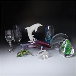 Glassware including Mats Jonasson Signature Collection dolphin sculpture, Swarovski 1990 A...