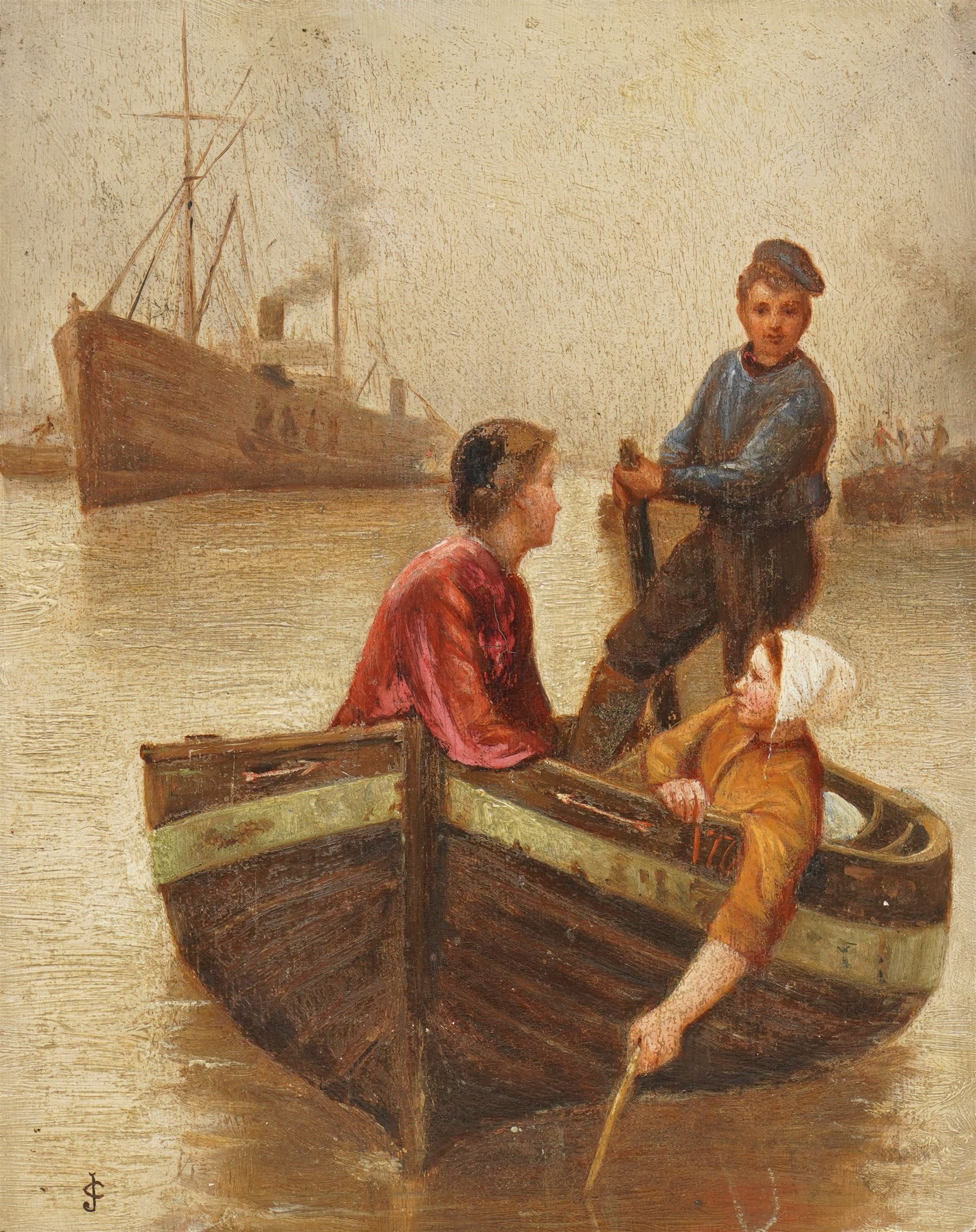 Attrib. James Charles (British 1851-1906): The Thames Gondolier, oil on mahogany panel signed with monogram JC 26cm x 20cm (unframed)