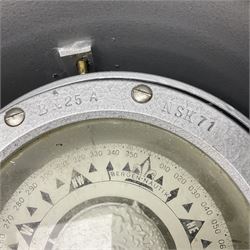 Ship's lifeboat gimble compass in binnacle, with plaque 'Bergen Nautik Instrumentfabrikk ..... Norway. Type BN25COL No.770559' 
