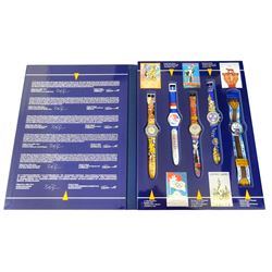 Swatch Historical Olympic Games Watch Collection, eight quartz wristwatches and one automatic, made for the Atlanta 1996 Olympic games