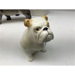 Beswick model of a seated bulldog, model no. 1872, Beswick Laurel & Hardy cruet set on stand, no. 575, Melba Ware animal figures to include large horse, hippo, rhino, USSR tiger cub figure, other ceramics to include Mason's lidded jar etc
