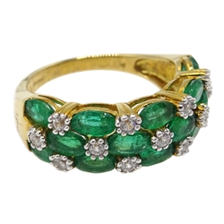  9ct gold emerald and zircon three row ring hallmarked  