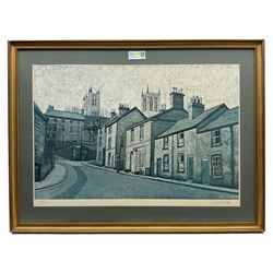 Stuart Walton (Northern British 1933-): 'Cathedral from Steep Hill, Lincoln', limited edition print signed and numbered 54cm x 78cm
