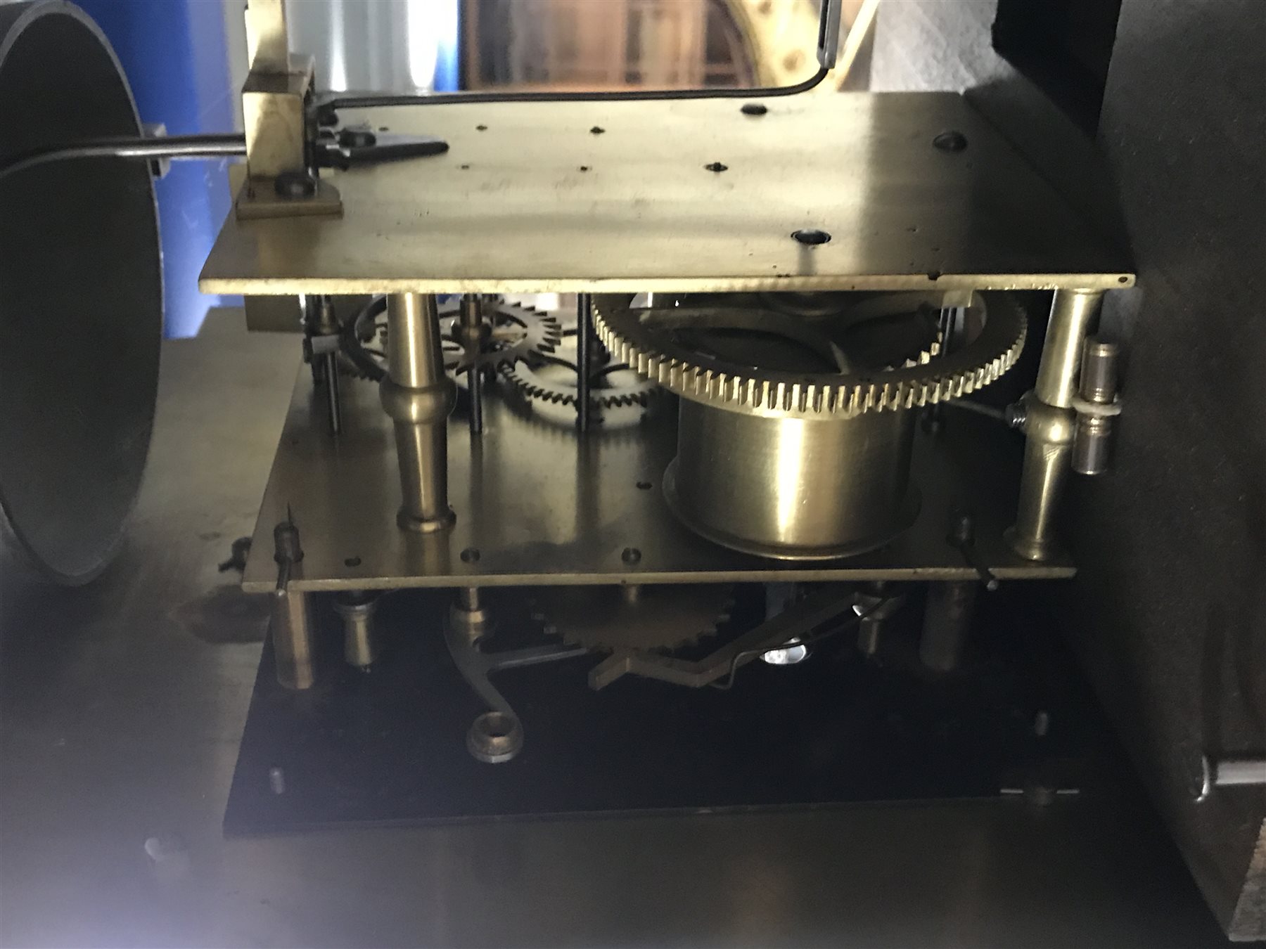 Early 19th century inlaid and cross banded mahogany London style longcase clock, brass arched dial, Roman and Arabic numerals, second and month subsidiary, lattice spandrel, eight day movement, automatic night time silent and strike mode, H242cm (two weights and pendulum)