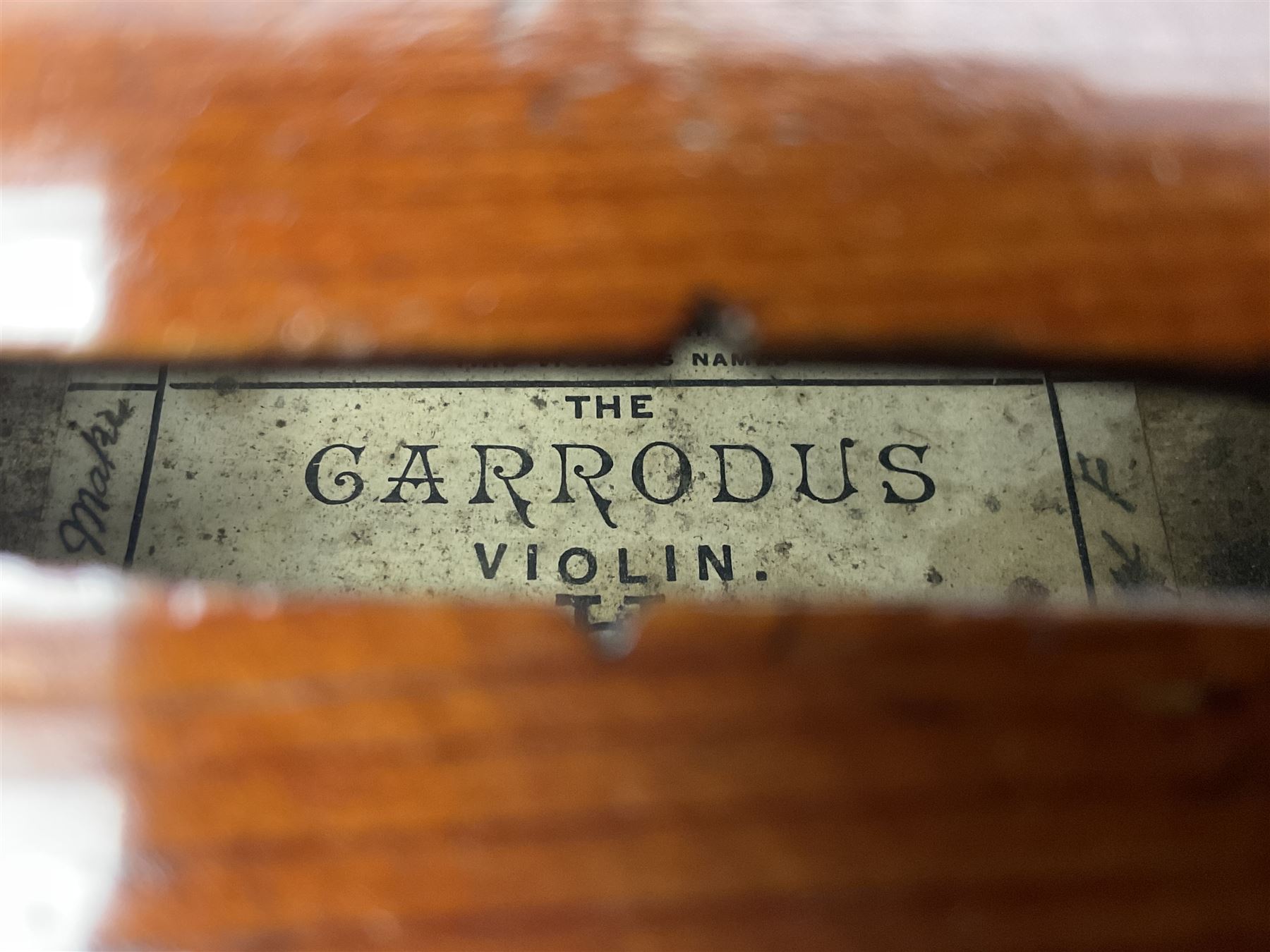 Early 20th century French Mirecourt violin with 35.5cm two-piece maple back and ribs and spruce top; bears label 'The Garrodus Violin H & Co No.1587 Anno 1912' L59cm overall; in modern fitted case with bow