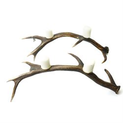Antlers/Horns -  pair of stags antler candelabra, the six point antlers mounted with two sconces and candles, each approximately W75cm (2)